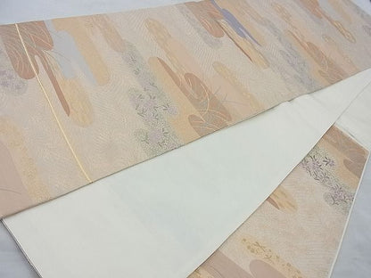平和屋着物◎西陣 六通柄袋帯 ヱ霞花文 金糸 逸品 BAAI6944cm