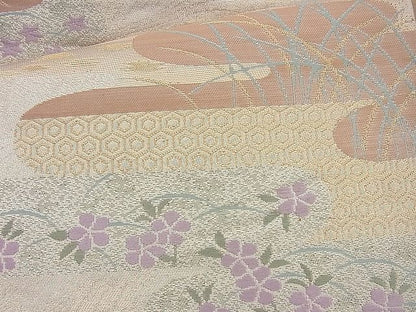 平和屋着物◎西陣 六通柄袋帯 ヱ霞花文 金糸 逸品 BAAI6944cm