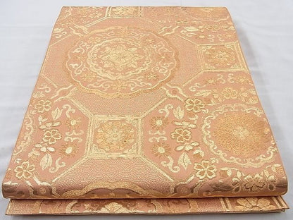 平和屋着物◎六通柄袋帯　蜀江文様　金糸　逸品　BAAI6957cm