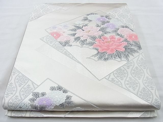 平和屋着物◎六通柄袋帯 唐織 色紙花文 金糸 逸品 BAAI6952cm