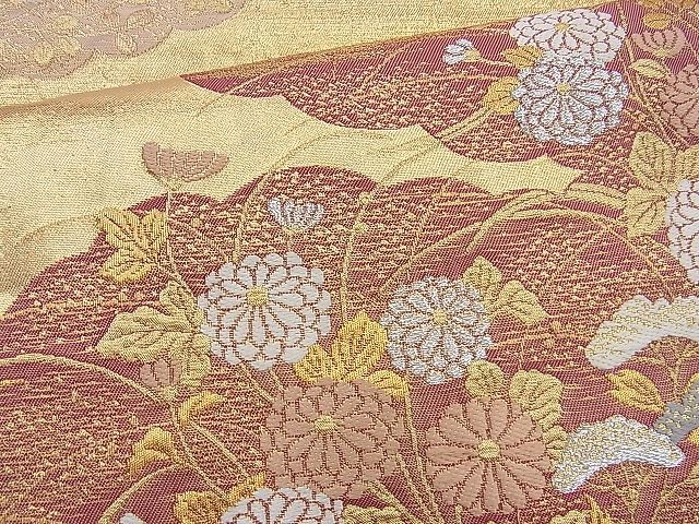 平和屋着物◎六通柄袋帯 唐織 雲取秋草文 金糸 逸品 BAAI6950cm