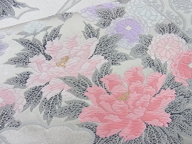 平和屋着物◎六通柄袋帯 唐織 色紙花文 金糸 逸品 BAAI6952cm
