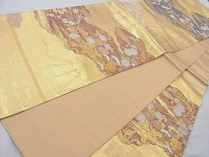 平和屋着物◎六通柄袋帯 唐織 雲取秋草文 金糸 逸品 BAAI6950cm