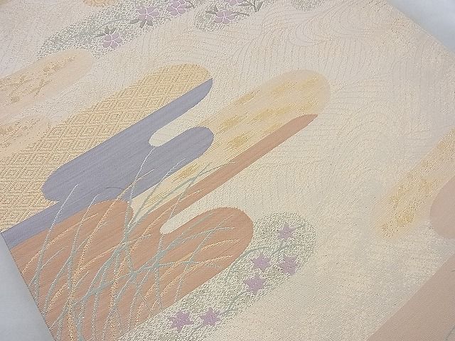 平和屋着物◎西陣 六通柄袋帯 ヱ霞花文 金糸 逸品 BAAI6944cm