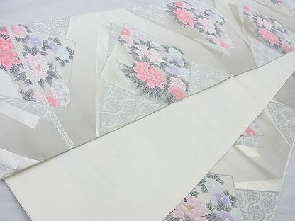 平和屋着物◎六通柄袋帯 唐織 色紙花文 金糸 逸品 BAAI6952cm