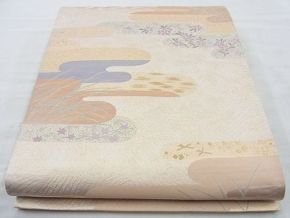 平和屋着物◎西陣 六通柄袋帯 ヱ霞花文 金糸 逸品 BAAI6944cm
