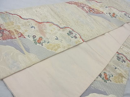 平和屋着物◎六通柄袋帯 唐織 住瑞道長文 金銀糸 逸品 BAAI6955cm