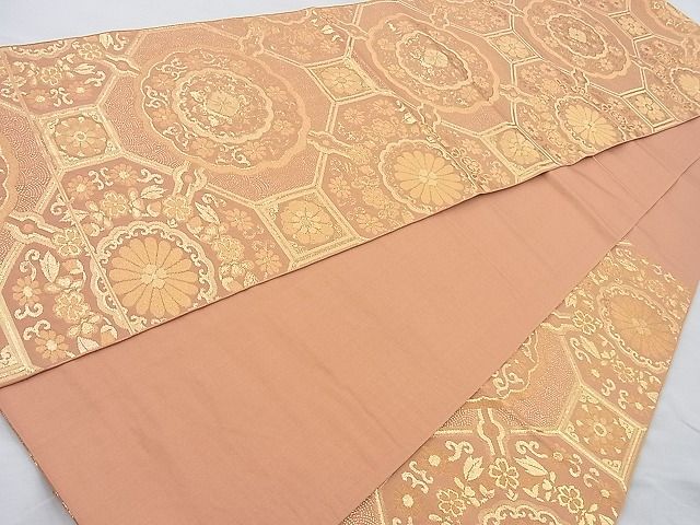 平和屋着物◎六通柄袋帯　蜀江文様　金糸　逸品　BAAI6957cm