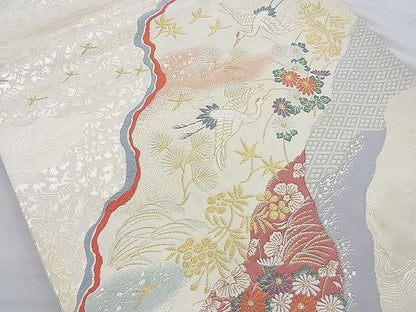 平和屋着物◎六通柄袋帯 唐織 住瑞道長文 金銀糸 逸品 BAAI6955cm
