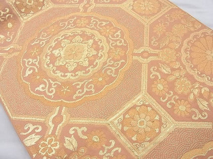 平和屋着物◎六通柄袋帯　蜀江文様　金糸　逸品　BAAI6957cm
