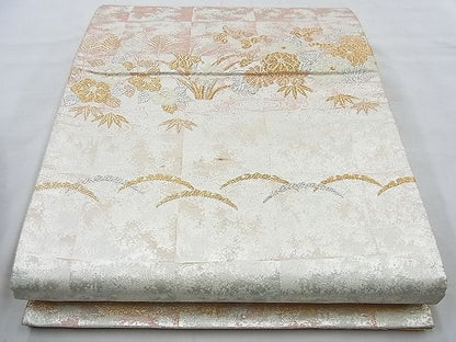 平和屋着物◎佐賀錦 六通柄袋帯 流水花文 金銀糸 逸品 BAAI6959cm