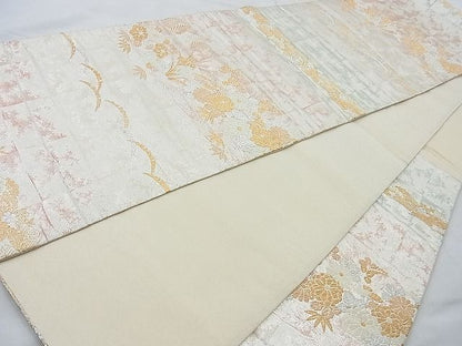 平和屋着物◎佐賀錦 六通柄袋帯 流水花文 金銀糸 逸品 BAAI6959cm