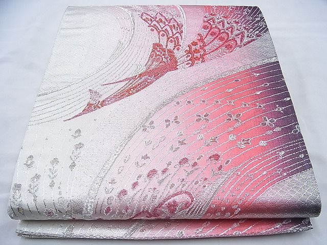 平和屋着物◎六通柄袋帯 孔雀 銀糸 逸品 BAAI6966cm