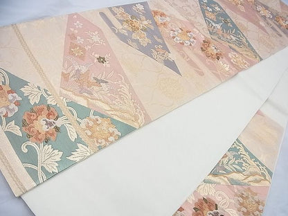 平和屋着物◎六通柄袋帯 唐織 ヱ霞花唐草文 金糸 逸品 BAAI6965cm