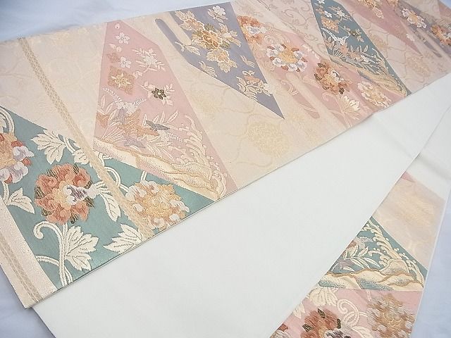 平和屋着物◎六通柄袋帯 唐織 ヱ霞花唐草文 金糸 逸品 BAAI6965cm