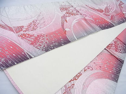平和屋着物◎六通柄袋帯 孔雀 銀糸 逸品 BAAI6966cm