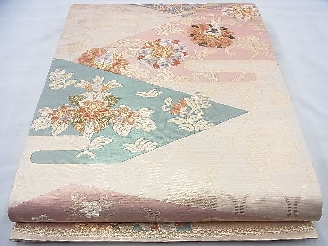 平和屋着物◎六通柄袋帯 唐織 ヱ霞花唐草文 金糸 逸品 BAAI6965cm