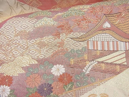 平和屋着物◎六通柄袋帯 唐織 風景文 金糸 逸品 BAAI6977cm