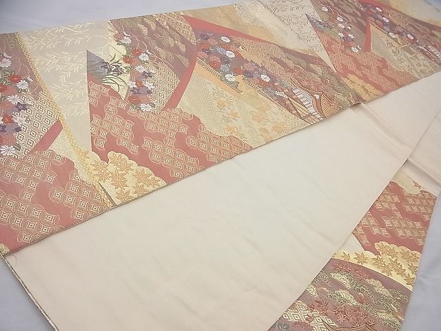 平和屋着物◎六通柄袋帯 唐織 風景文 金糸 逸品 BAAI6977cm