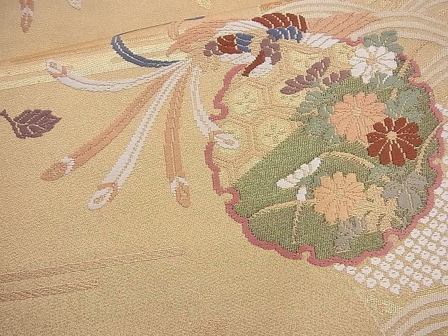 平和屋着物◎六通柄袋帯 唐織 鳳凰雪輪花文 金糸 逸品 BAAI6991cm