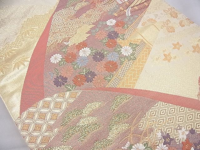 平和屋着物◎六通柄袋帯 唐織 風景文 金糸 逸品 BAAI6977cm