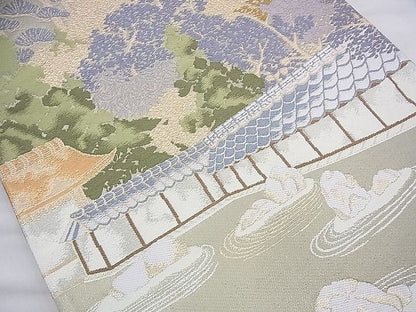 平和屋着物◎六通柄袋帯 唐織 翠園 金糸 逸品 BAAJ0807cm