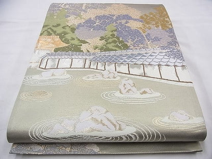 平和屋着物◎六通柄袋帯 唐織 翠園 金糸 逸品 BAAJ0807cm