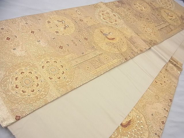 平和屋着物◎六通柄袋帯 大平裂文様 金糸 逸品 BAAJ0803cm