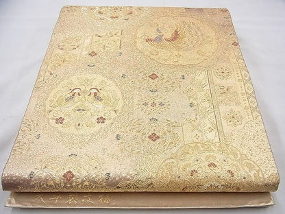 平和屋着物◎六通柄袋帯 大平裂文様 金糸 逸品 BAAJ0803cm