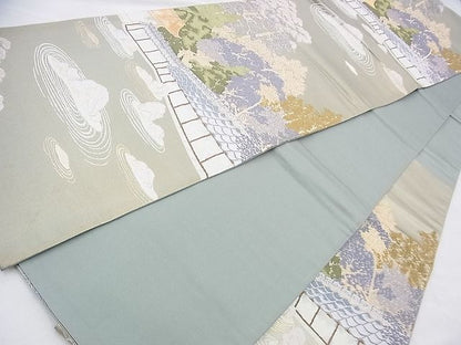 平和屋着物◎六通柄袋帯 唐織 翠園 金糸 逸品 BAAJ0807cm