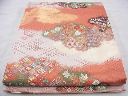 平和屋着物◎六通柄袋帯 唐織 雲取り吉祥花文 金糸 逸品 BAAJ0811cm