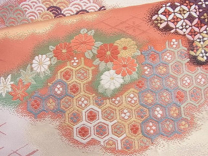 平和屋着物◎六通柄袋帯 唐織 雲取り吉祥花文 金糸 逸品 BAAJ0811cm