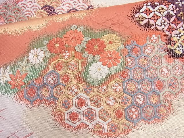 平和屋着物◎六通柄袋帯 唐織 雲取り吉祥花文 金糸 逸品 BAAJ0811cm