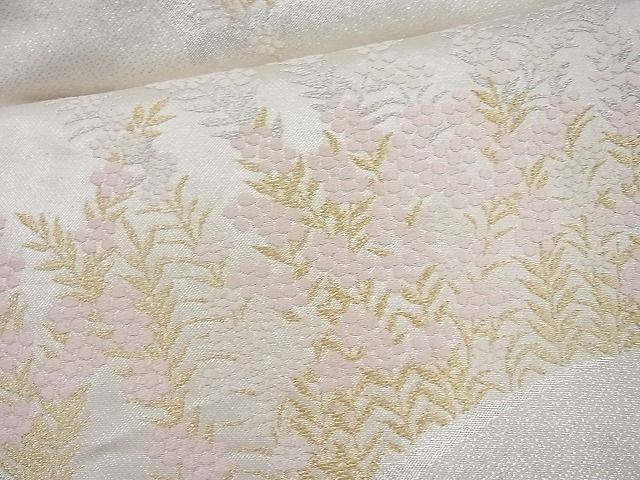 H13570] 六通柄袋帯 唐織 枝花文 金銀糸 逸品 和服 腰带