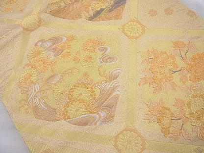 平和屋着物◎六通柄袋帯 菱天井花文 金糸 逸品 BAAJ0844cm