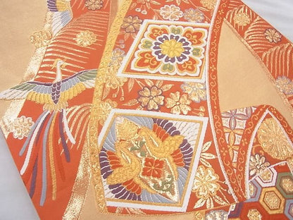 平和屋着物◎六通柄袋帯 唐織 鳳凰有職絵巻 金銀糸 逸品 BAAJ0855cm