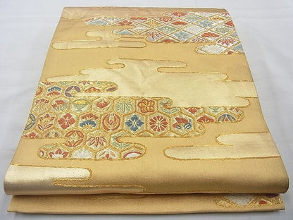 平和屋着物◎六通柄袋帯 唐織 ヱ霞草花文 金銀糸 逸品 BAAJ0862cm