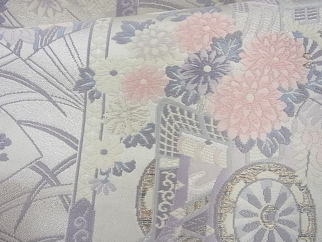平和屋着物◎六通柄袋帯 唐織 格天井吉祥花文 銀糸 逸品 BAAJ6854cm