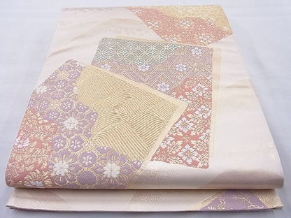 平和屋着物◎六通柄袋帯 唐織 色紙有職文 金糸 逸品 BAAJ0937cm