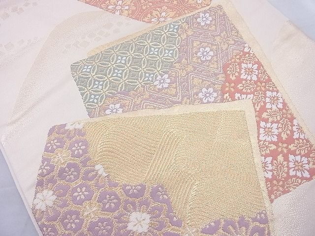 平和屋着物◎六通柄袋帯 唐織 色紙有職文 金糸 逸品 BAAJ0937cm