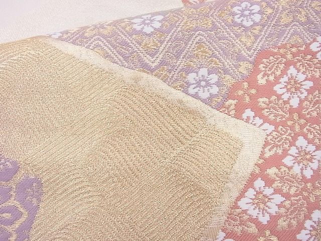 平和屋着物◎六通柄袋帯 唐織 色紙有職文 金糸 逸品 BAAJ0937cm
