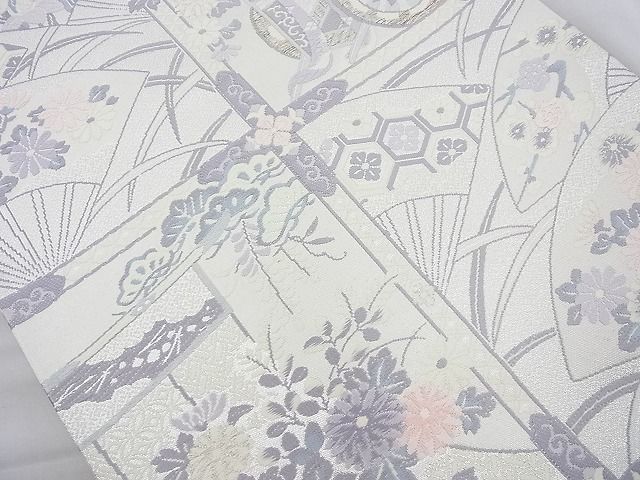 平和屋着物◎六通柄袋帯 唐織 格天井吉祥花文 銀糸 逸品 BAAJ6854cm