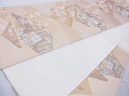 平和屋着物◎六通柄袋帯 唐織 遠山吉祥花文 金糸 逸品 BAAJ0945cm