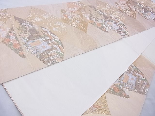 平和屋着物◎六通柄袋帯 唐織 遠山吉祥花文 金糸 逸品 BAAJ0945cm