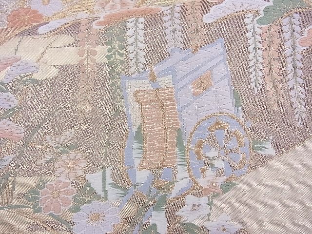 平和屋着物◎六通柄袋帯 唐織 遠山吉祥花文 金糸 逸品 BAAJ0945cm