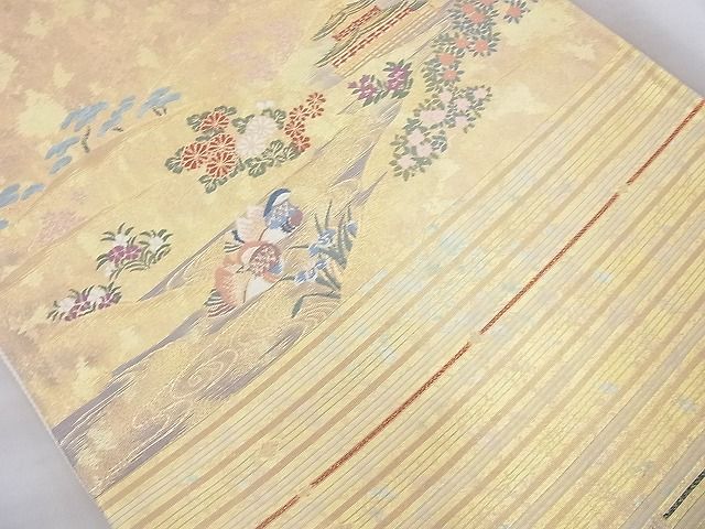平和屋着物◎太鼓柄袋帯 名勝 金閣寺 金糸 引箔 逸品 BAAJ6868cm