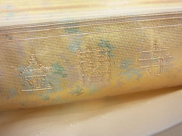 平和屋着物◎太鼓柄袋帯 名勝 金閣寺 金糸 引箔 逸品 BAAJ6868cm