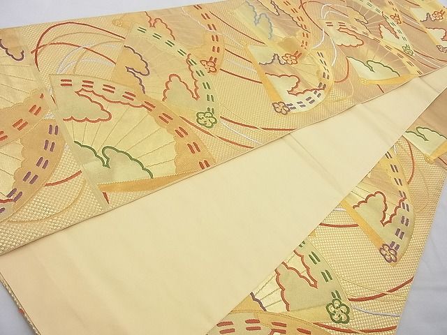 平和屋着物◎六通柄袋帯 唐織 檜扇散らし 金銀糸 逸品 BAAJ6867cm