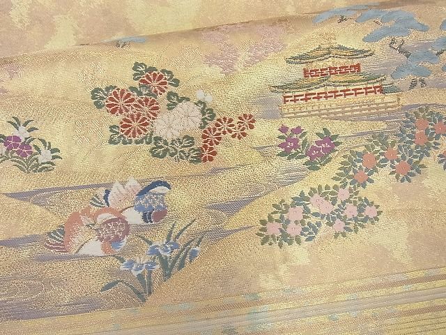 平和屋着物◎太鼓柄袋帯 名勝 金閣寺 金糸 引箔 逸品 BAAJ6868cm