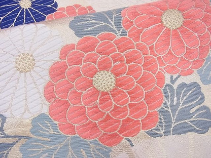 平和屋着物◎六通柄袋帯 唐織 扇面菊文 金糸 逸品 BAAJ0975cm